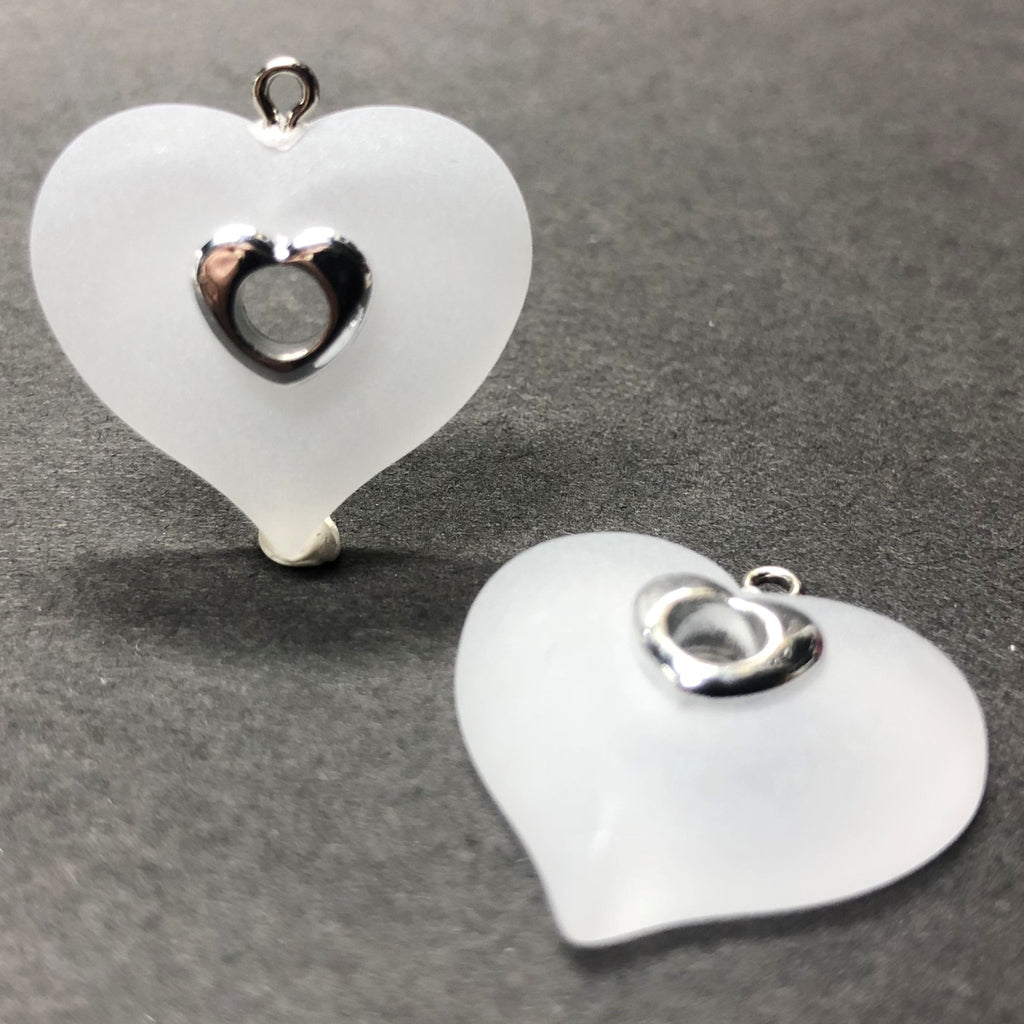 22MM Crystal Mat Acrylic With Silver Rim Heart Drop (36 pieces)