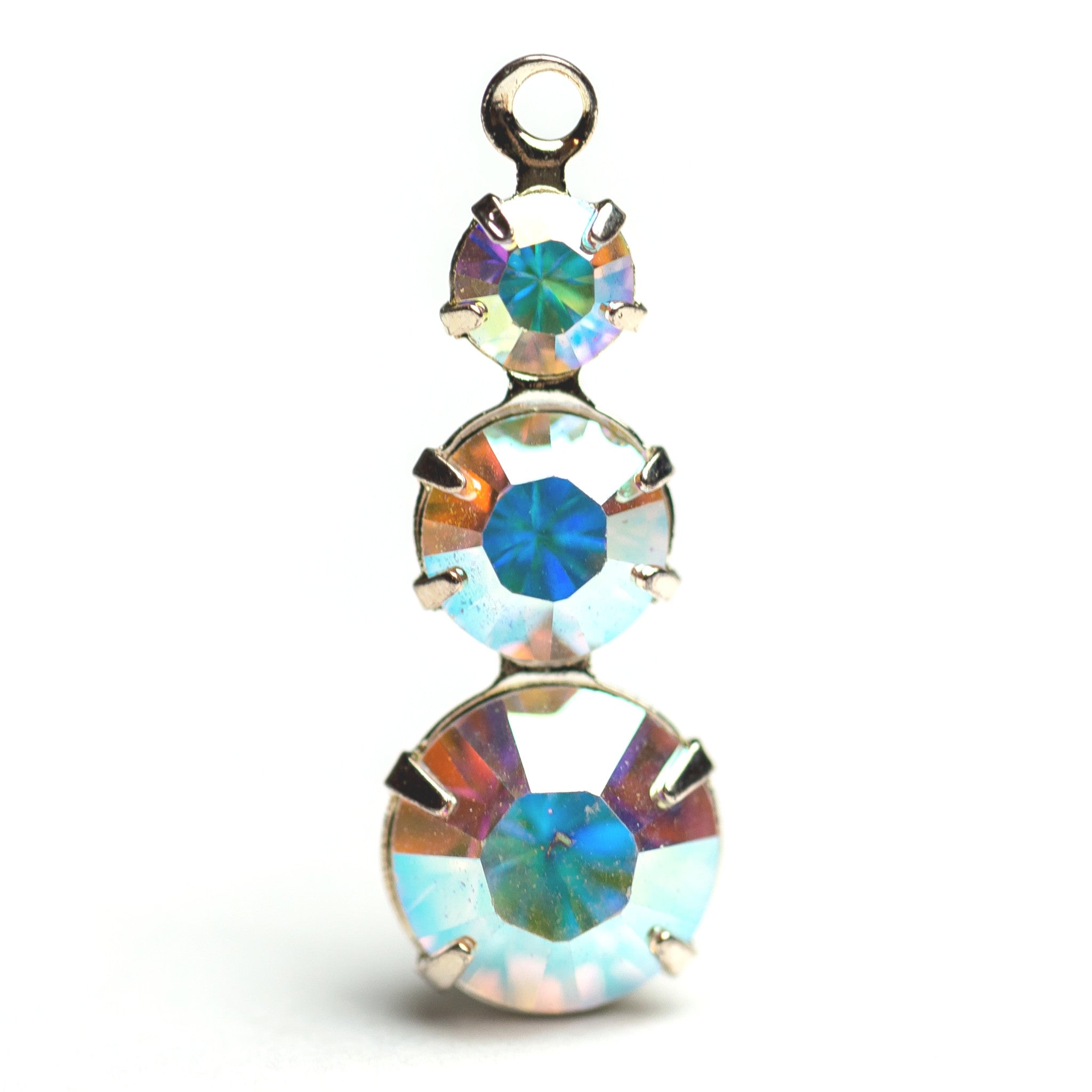 3-Stone Drop Crystal Ab/Silver (6 pieces)