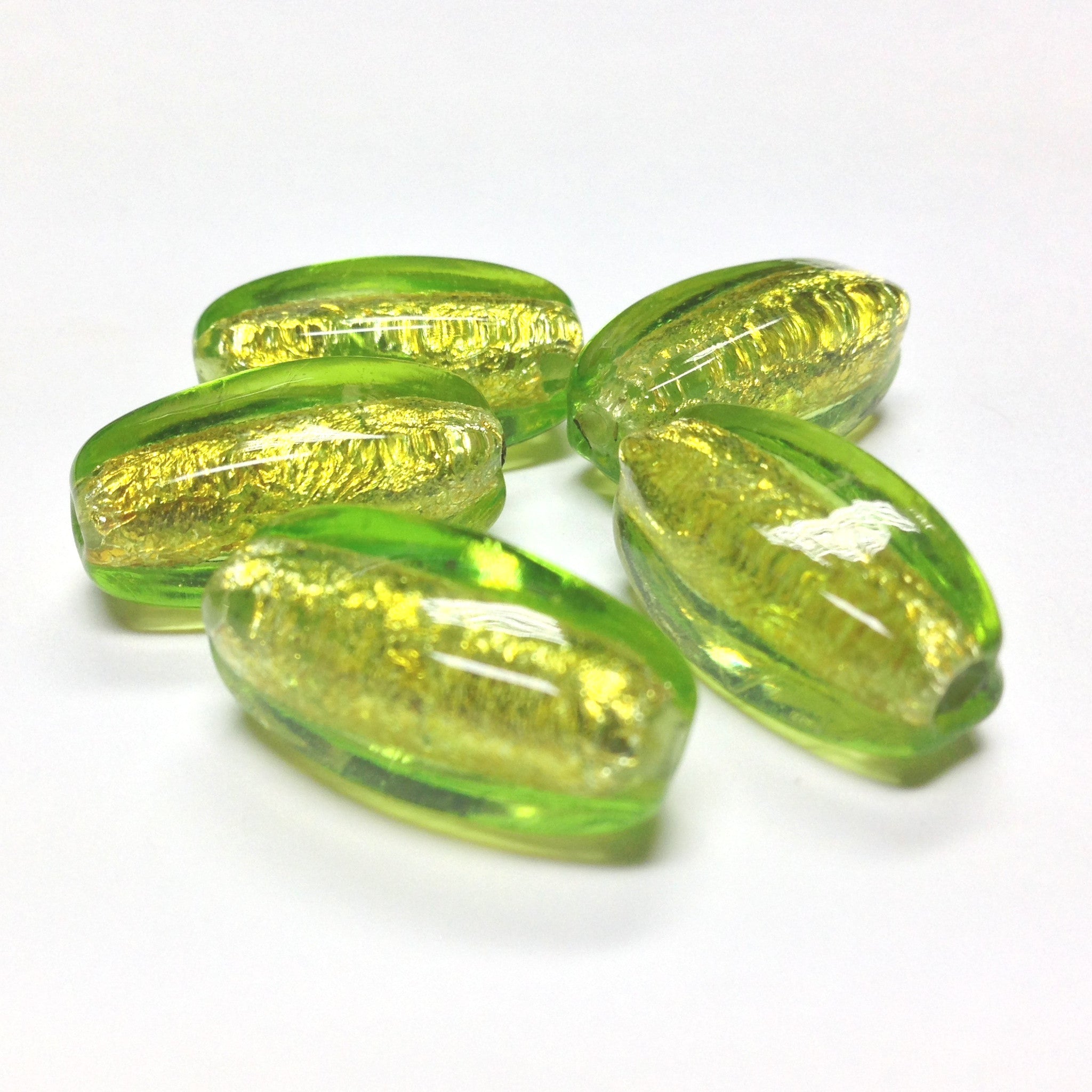Olive Green Foiled Glass Oval Bead (12 pieces)