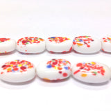 16X12MM Orange/White Oval Glass Floral Bead (30 pieces)