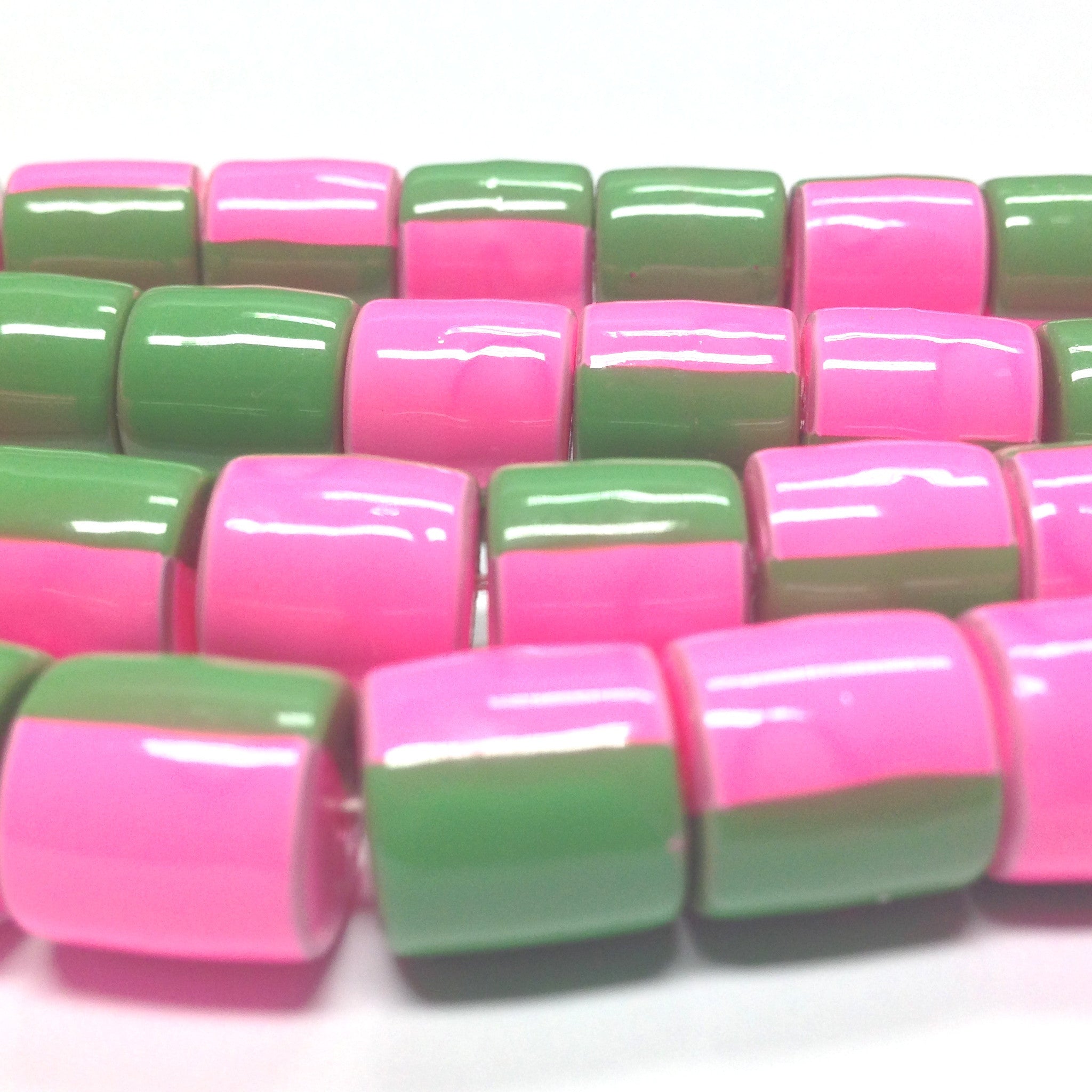 7X6MM Pink And Green Plastic Tube Bead (~108 pieces)