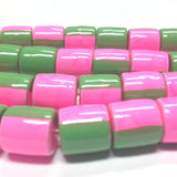 7X6MM Pink And Green Plastic Tube Bead (~108 pieces)