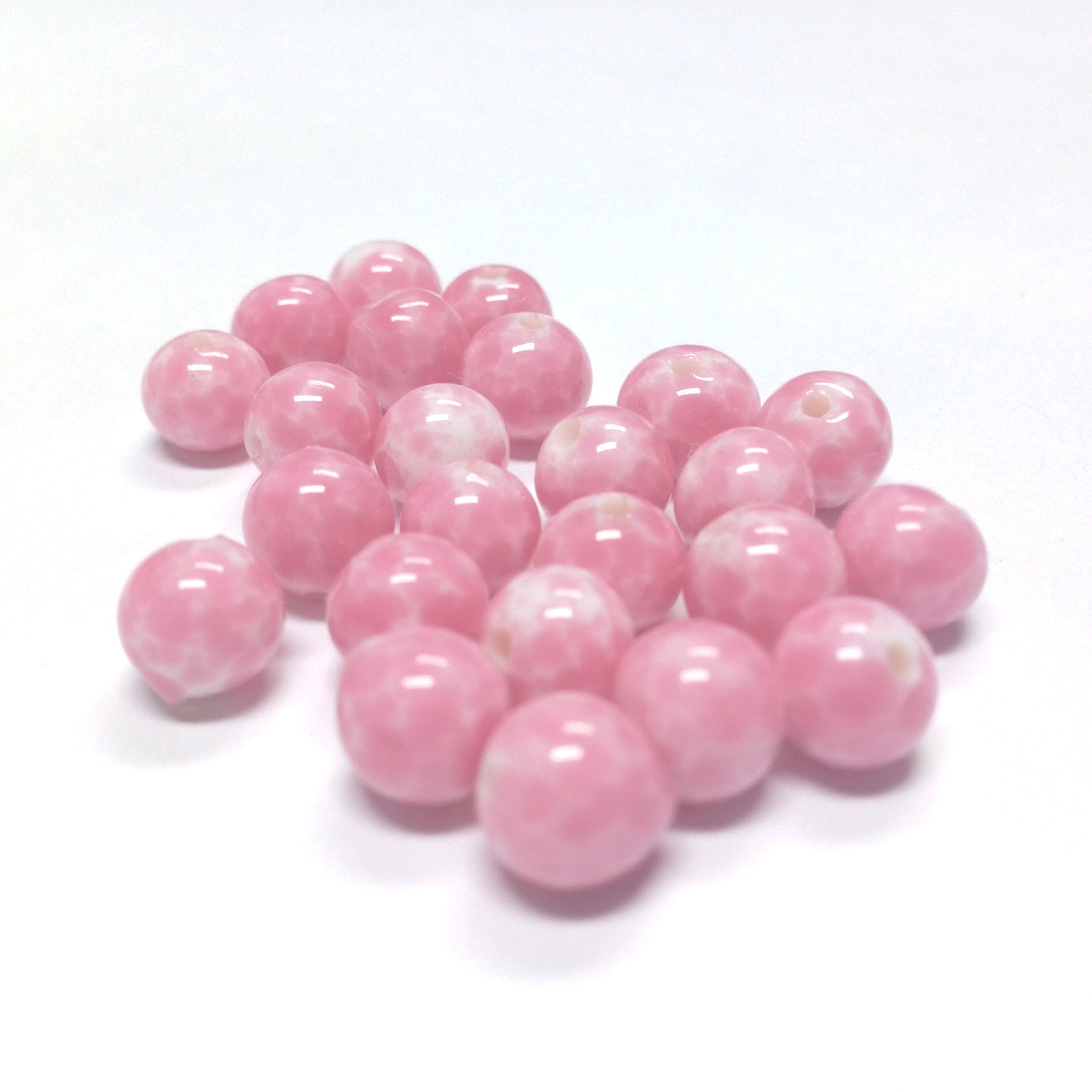 10MM Pink Matrix On White Glass Round Bead (60 pieces)