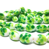 14X10MM White Glass w/Multi Green Spots Bead (24 pieces)