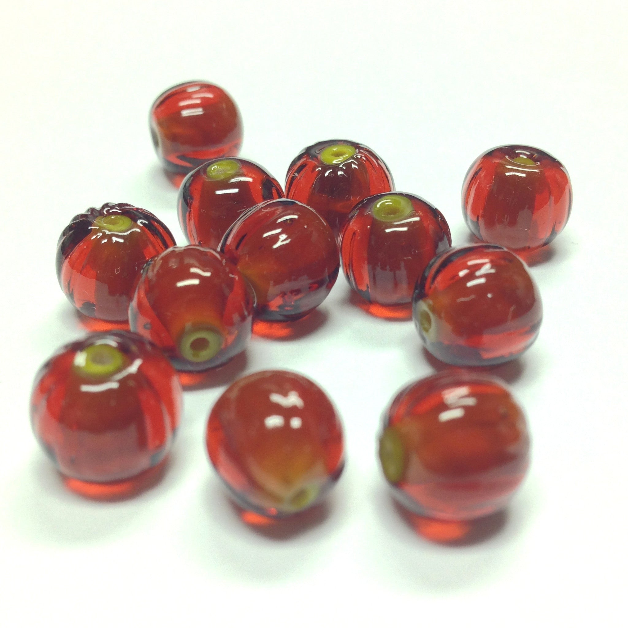 10MM Dark Topaz Ribbed Glass Bead (72 pieces)