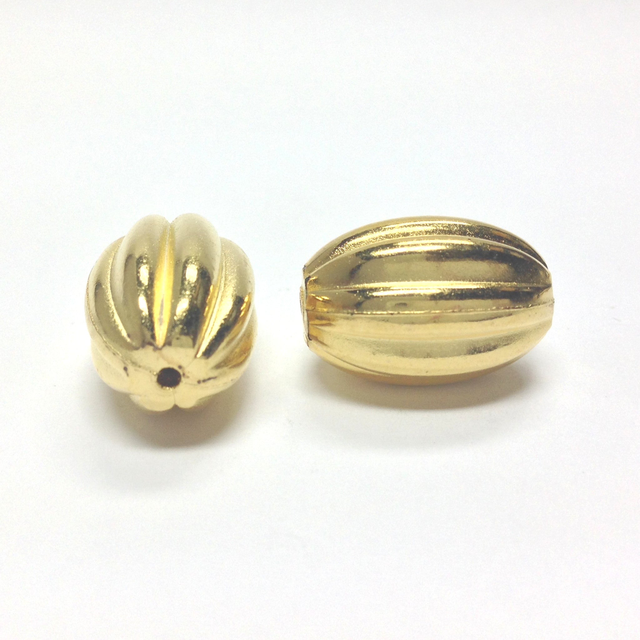 20X14MM Ham.Gold Fluted Oval Bead (12 pieces)