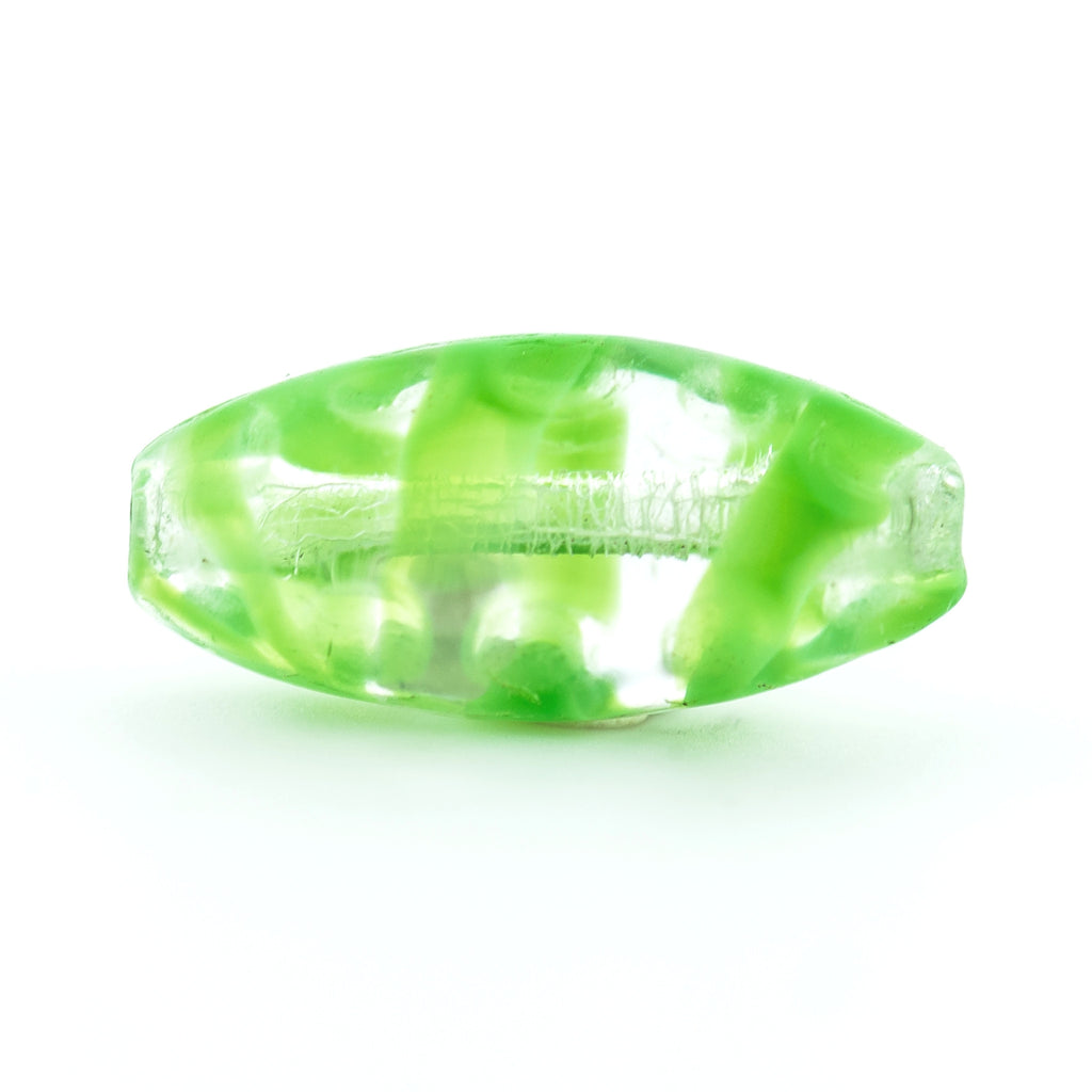 Crystal/Green Swirl Glass Oval Bead (36 pieces)