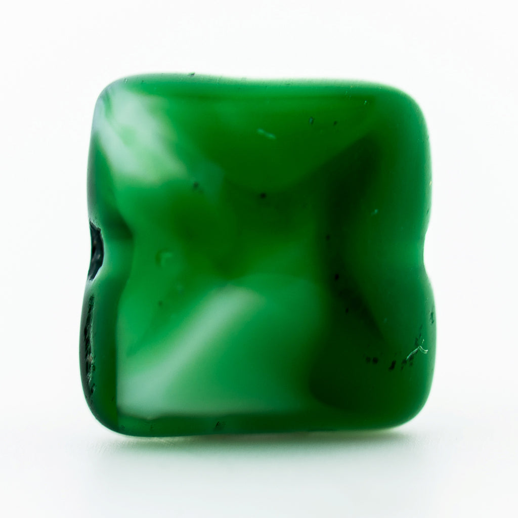 8MM Green/Wht Glass Square Bead (72 pieces)