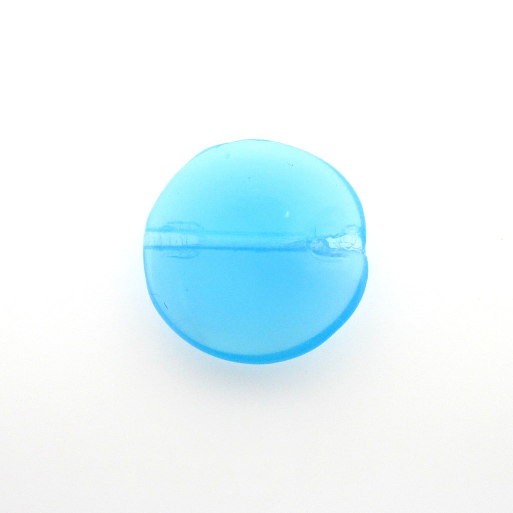 14MM Aqua Opal Glass Flat Round Bead. (36 pieces)