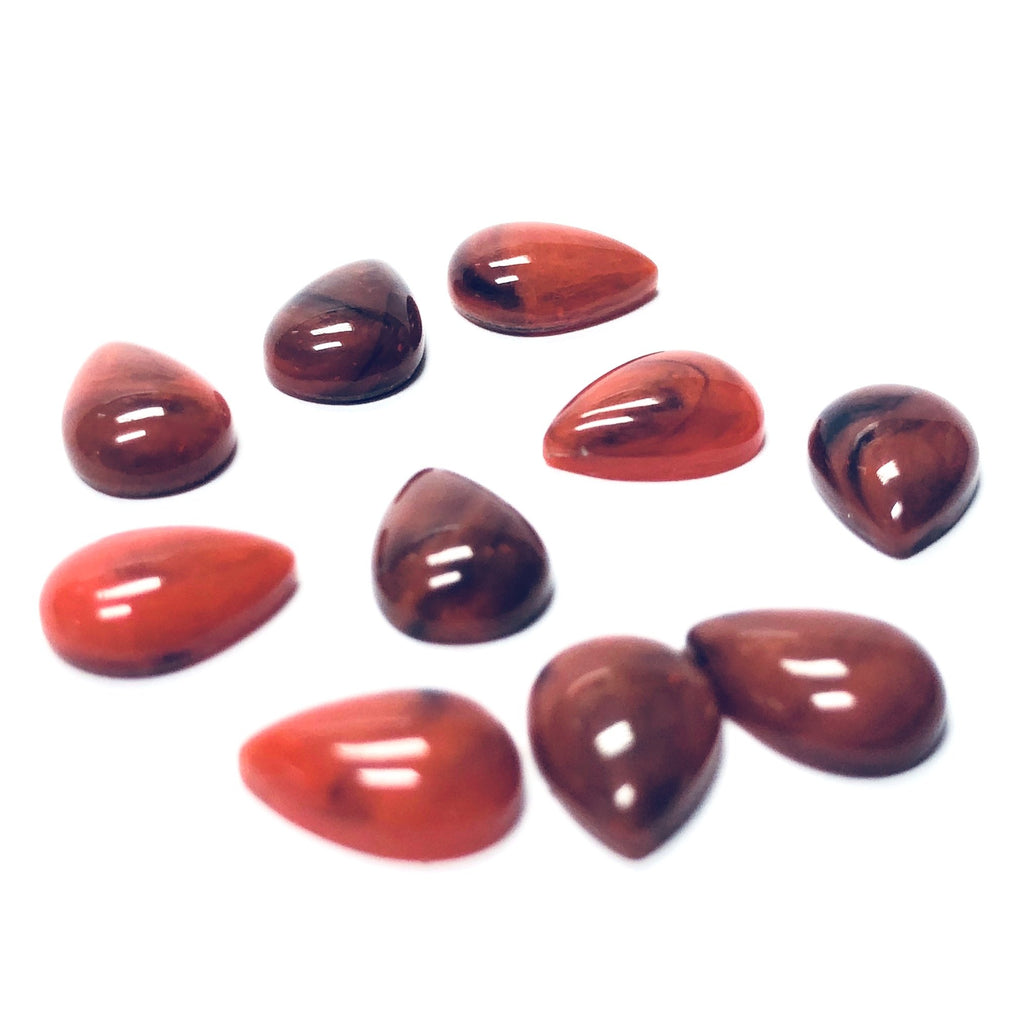 10X7MM Coral Matrix Color Pear Acrylic Cab (600 pieces)