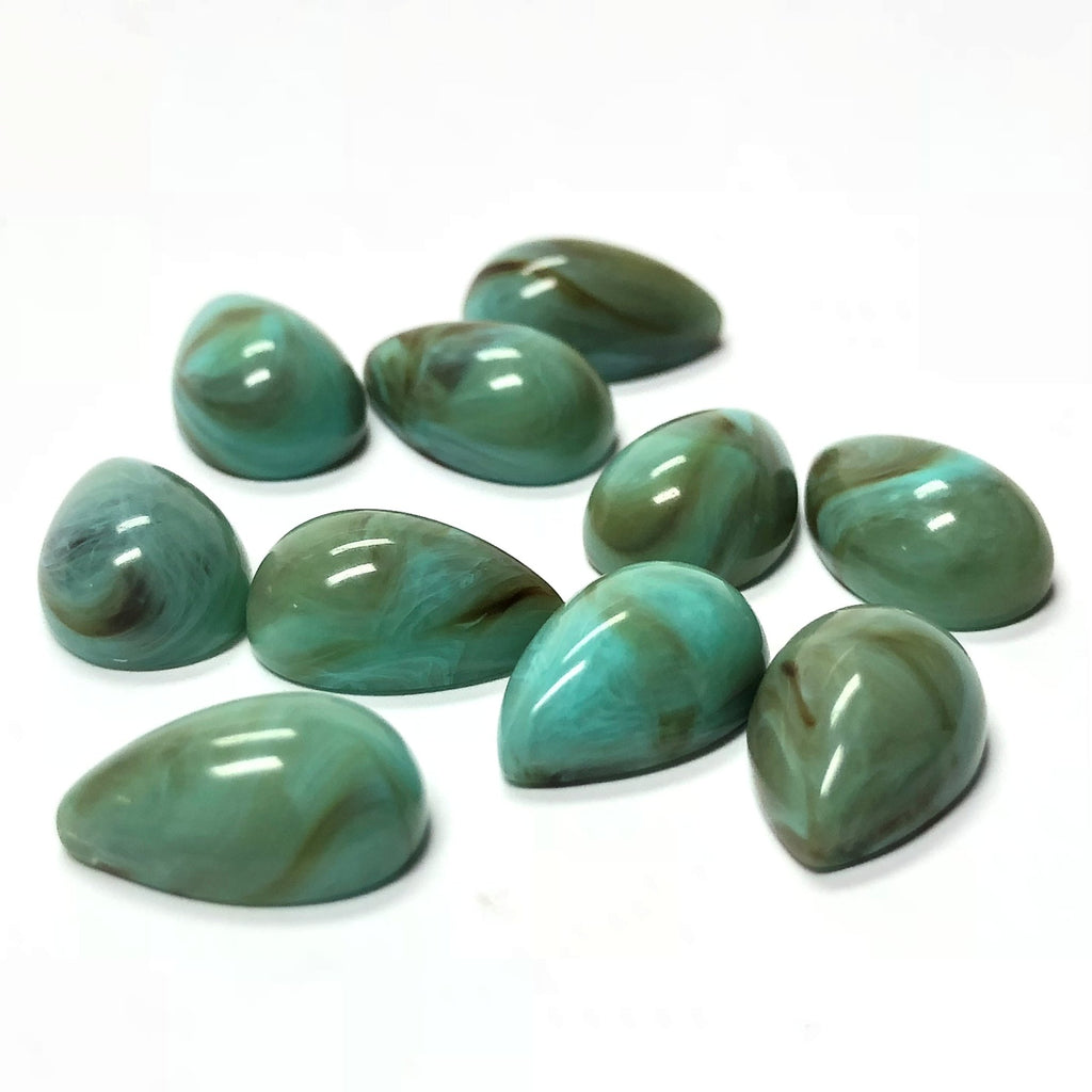 8X5MM Turquoise Matrix Color Pear Acrylic Cab (144 pieces)
