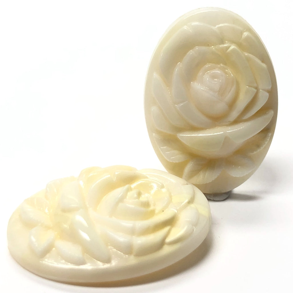 25X18MM "Ivorine" Oval Rosebud Acrylic Cab (28 pieces)