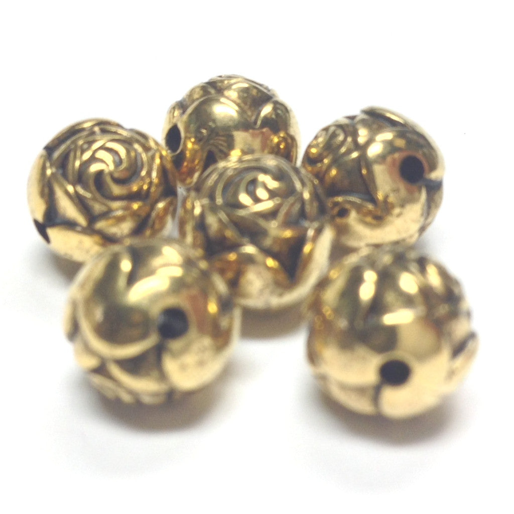 9MM Antique Ham. Gold Rosebud Bead (72 pieces)