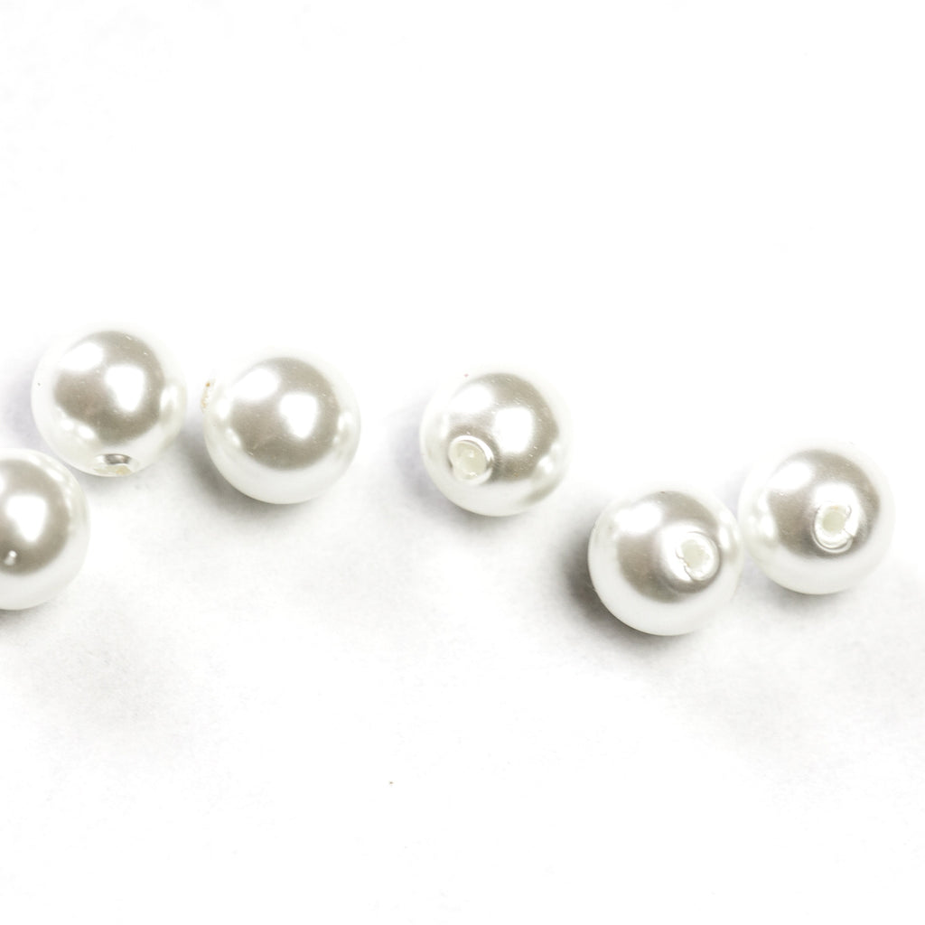 8MM White Glass Pearl 1-Hole Ball