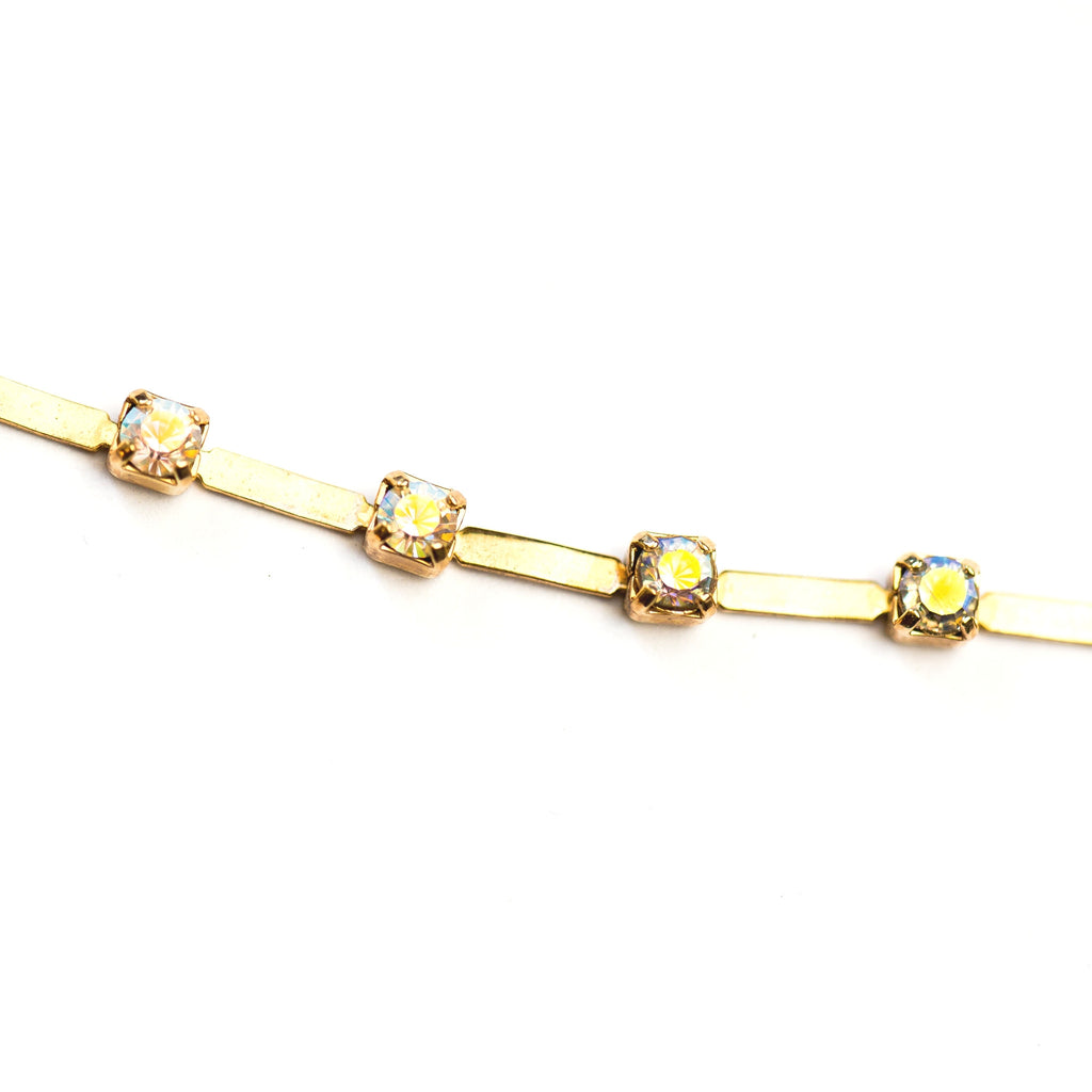 R.Stone Bar Chain Crystal Ab/Gold (1 foot)