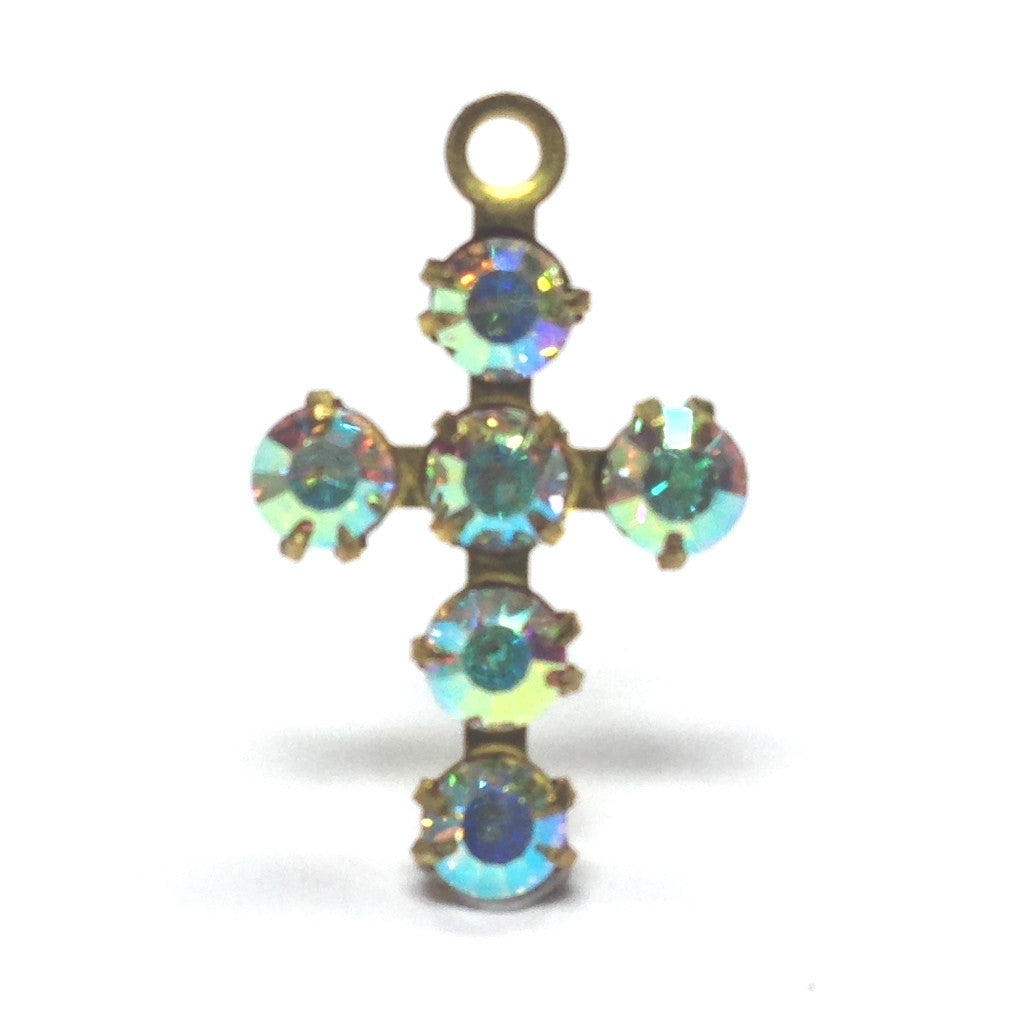 12MM Cross Drop Crystal Ab/Brass (12 pieces)