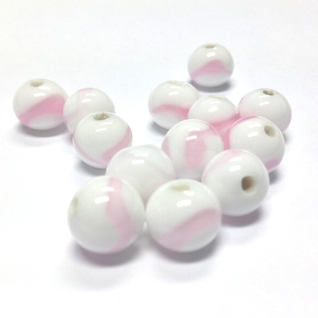 6MM White/Pink Glass Round Bead (200 pieces)