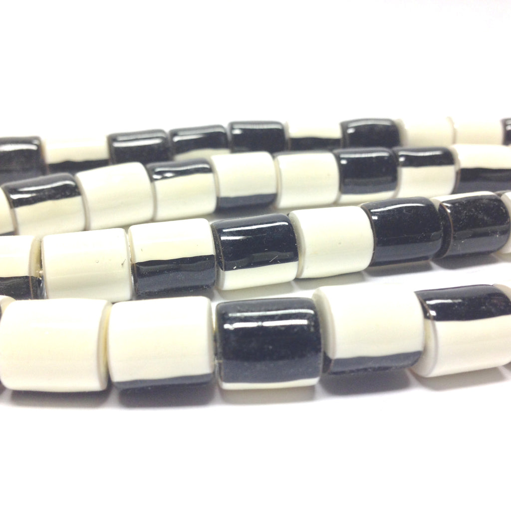 7X6MM Black And White Plastic Tube Bead (~72 pieces)