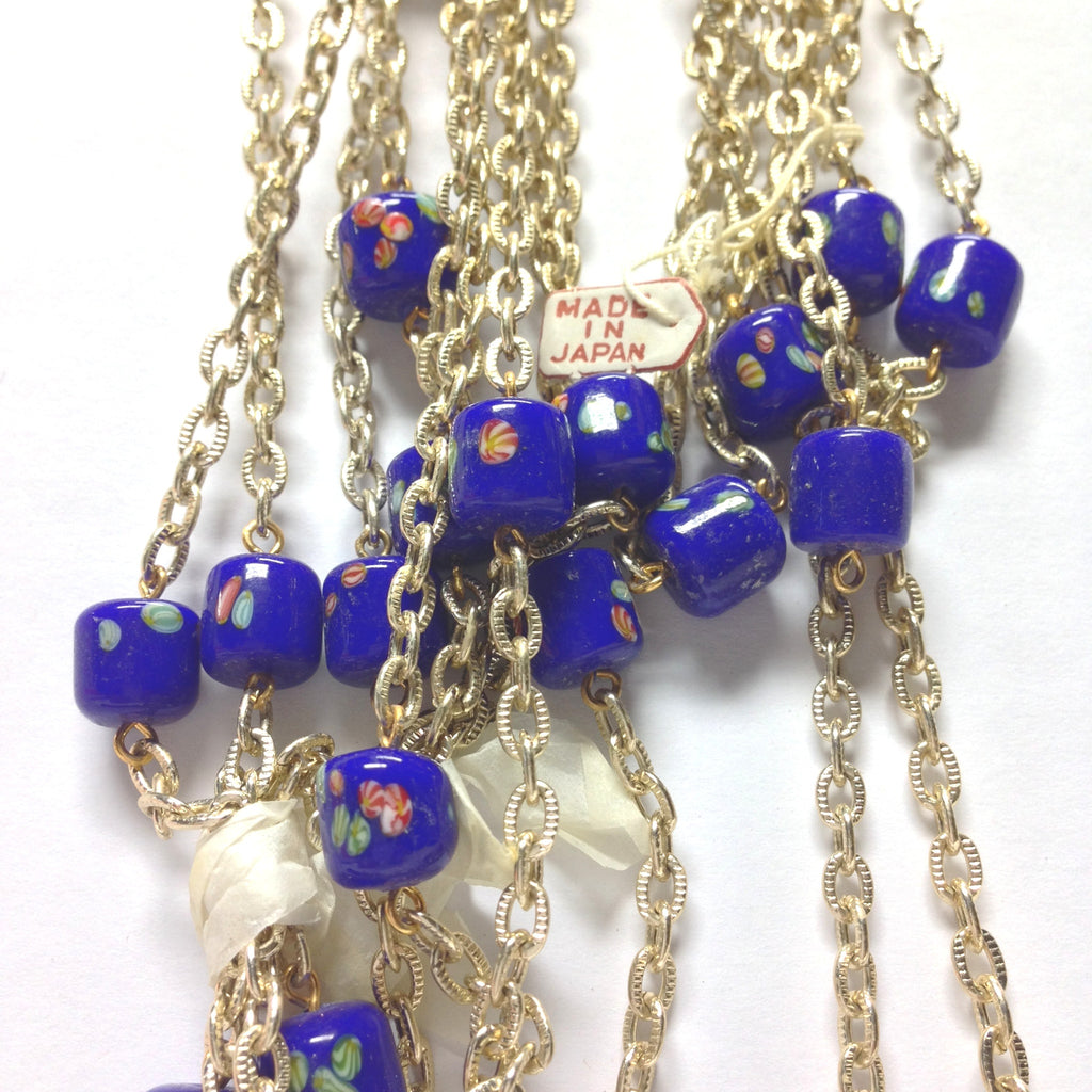 10MM Blue Tombo Glass Barrel Goldtone Beadchain (~10 Ft) (1 pieces)