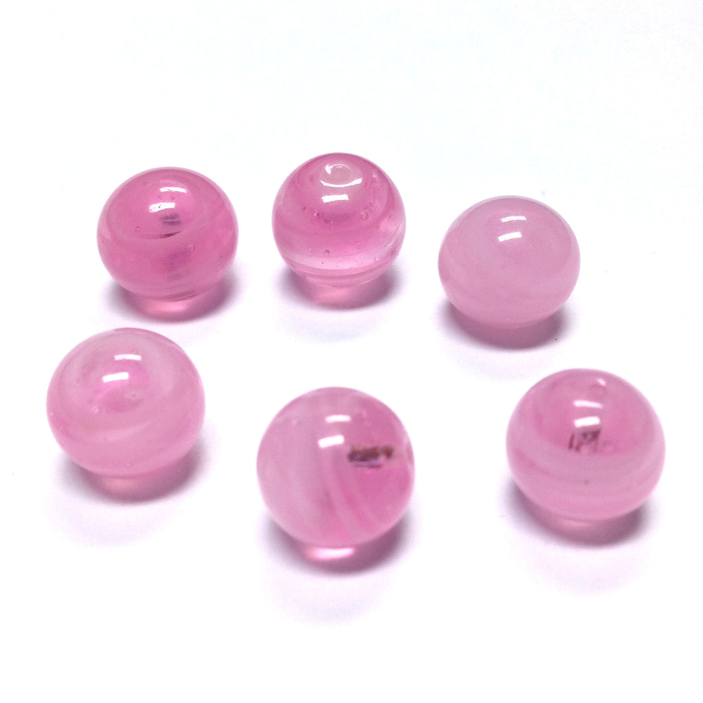 10MM Pink Swirl Glass Round 1-Hole Ball (36 pieces)