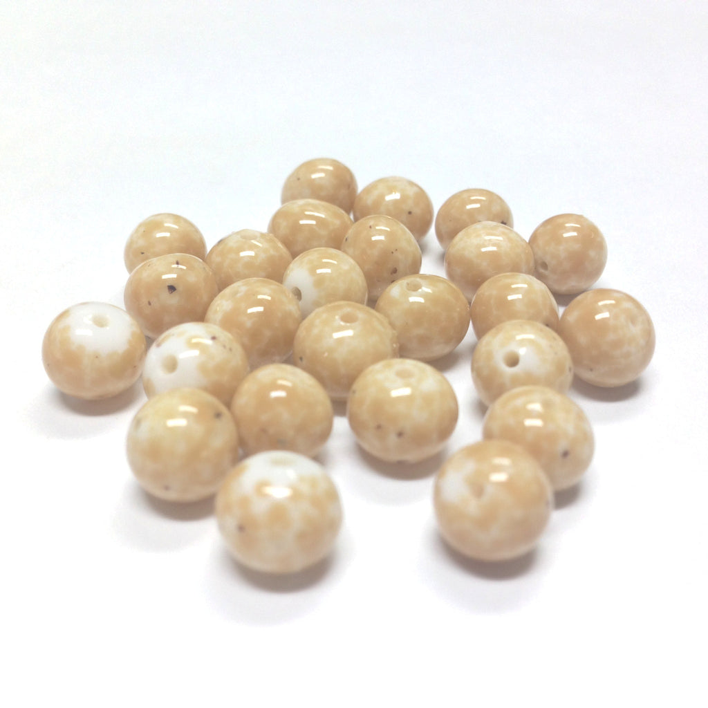 12MM Beige Matrix On White Glass Round Bead (36 pieces)