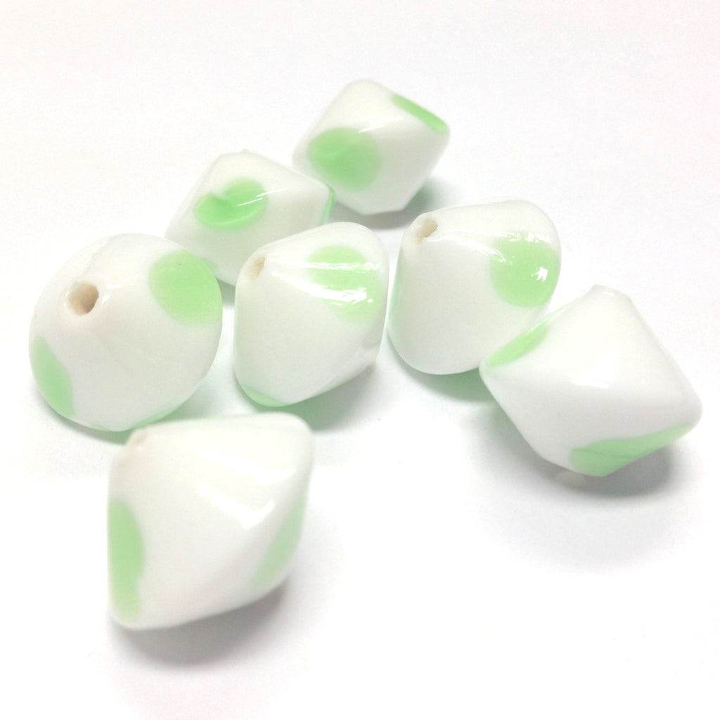 13MM White w/Green Glass Bicone Bead (36 pieces)