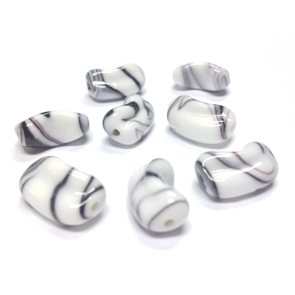 16X9MM White/Black Swirl Glass Nugget Bead (36 pieces)