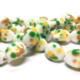 14X10MM White Glass w/Ylw/Beg/Grn Spots Bead (36 pieces)