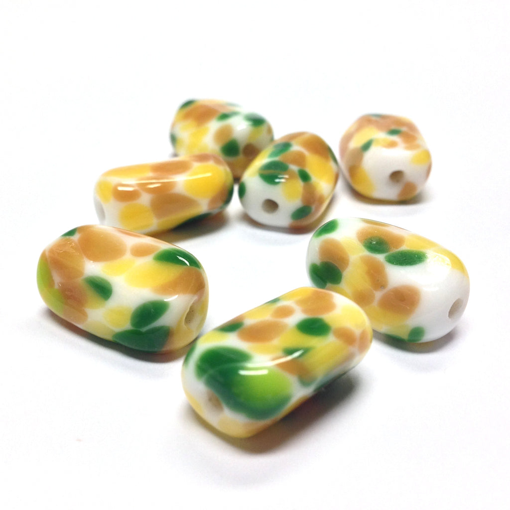 18X12MM White Glass w/Green/Brown Spots Bead (36 pieces)