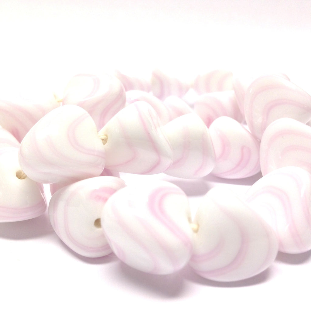 16MM White/Pink Swirl Glass Nugget Bead (24 pieces)