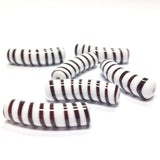 30X8MM Brown/White Stripe Macaroni Bead (12 pieces)