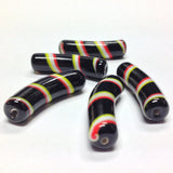 32X8MM Black Swirl Glass Macaroni Bead (24 pieces)