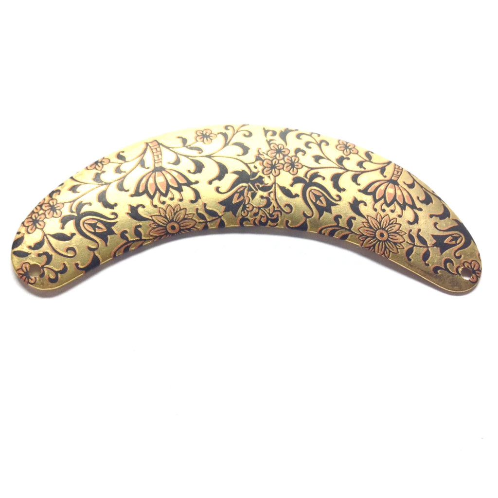 74MM Brass Crescent w/Allover Flower Decal (6 pieces)