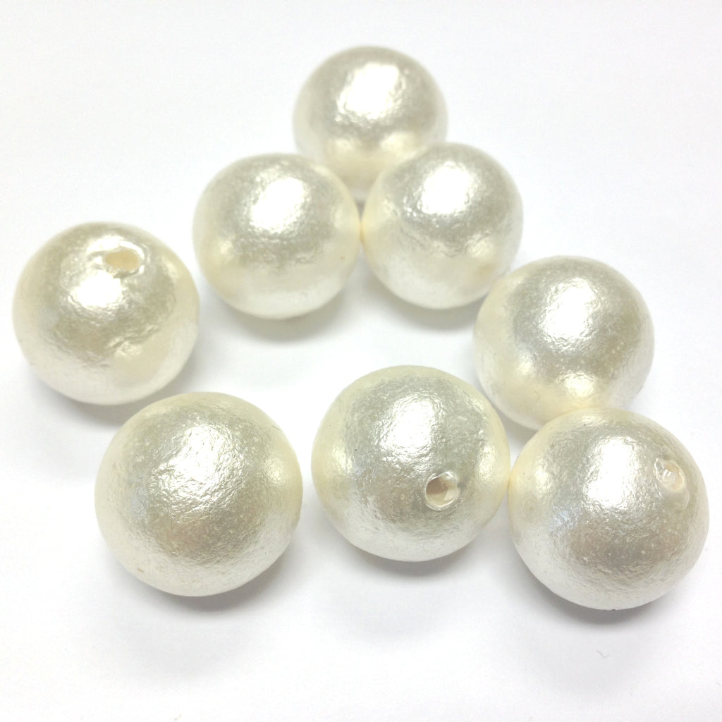 18MM Paper Mache White Cotton Pearl 1 Hole