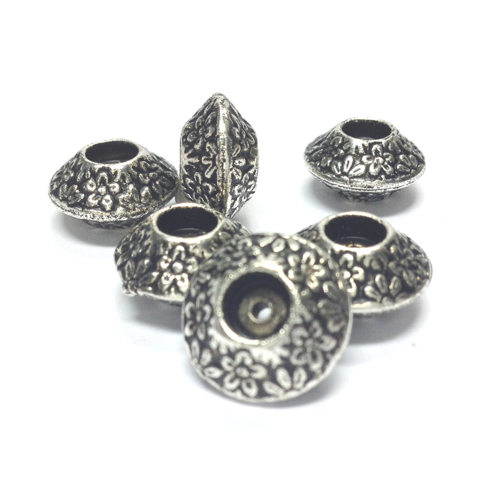 15mm Antique Silver Flower Rondel (36 pieces)