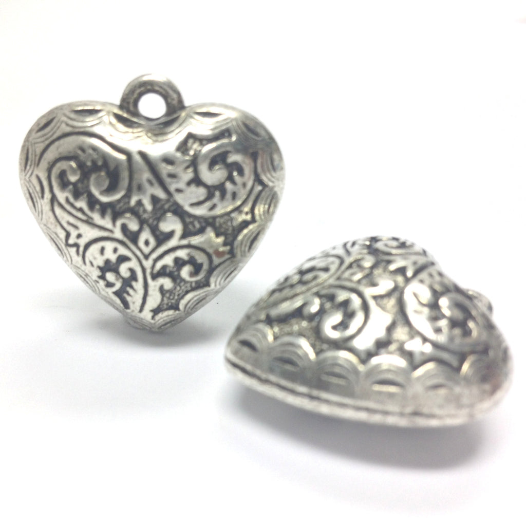 24MM Ant.Silver Filigree Heart Drop (12 pieces)