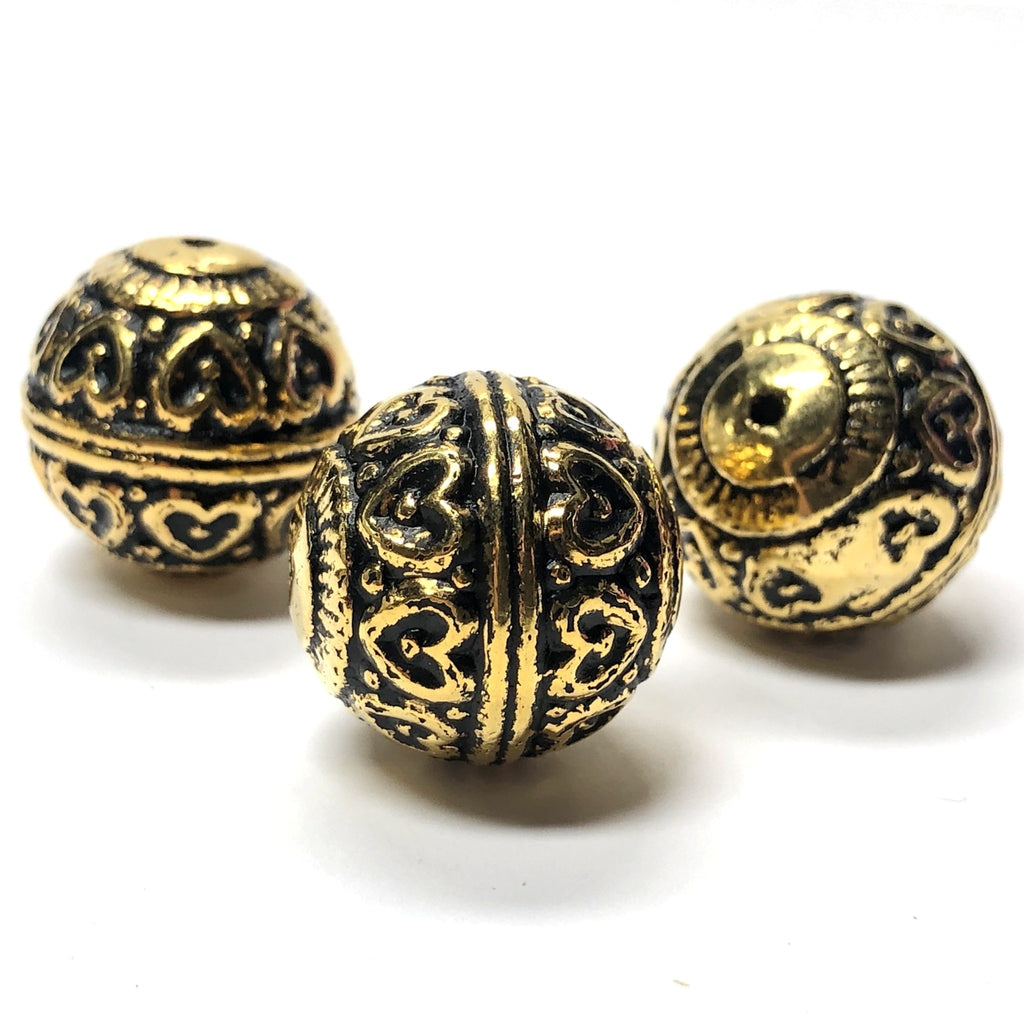 18MM Antique Ham.Gold Heart Bead (12 pieces)