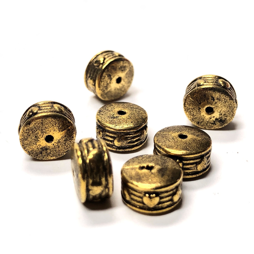 8MM Antique Ham.Gold Heart Rondel Bead (72 pieces)