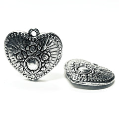 32MM Antique Silver Heart Drop (6 pieces)