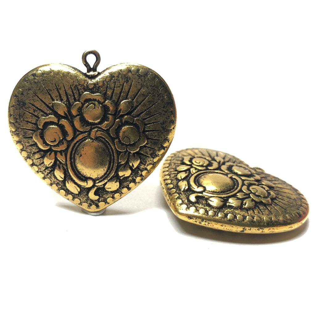 32MM Antique Ham.Gold Heart Drop (6 pieces)