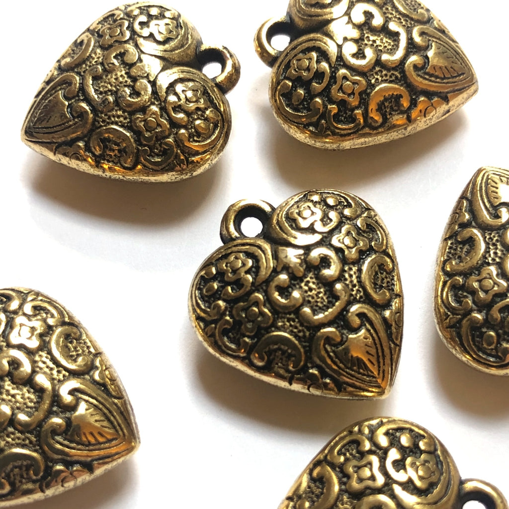 18MM Antique Ham.Gold Heart Drop (12 pieces)