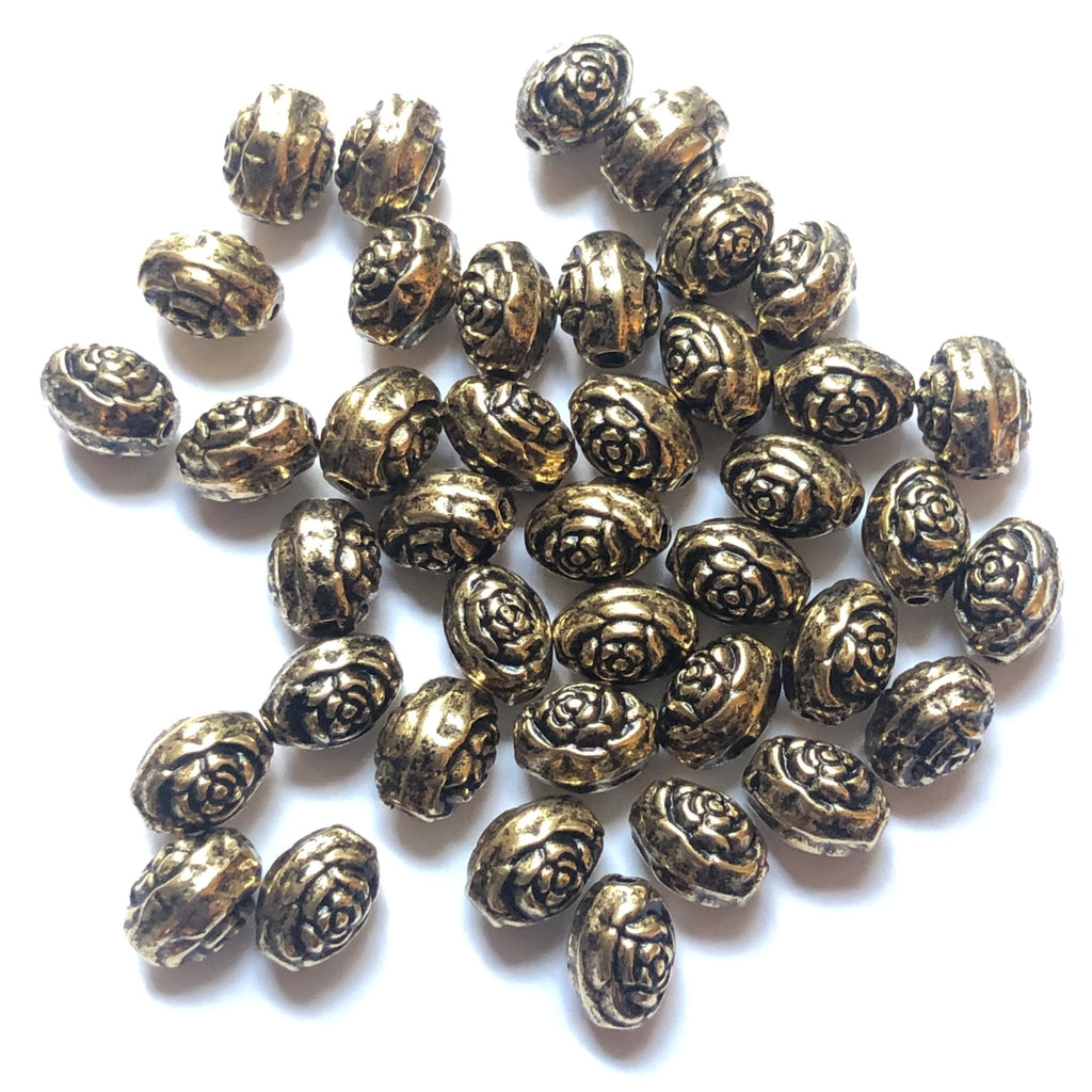 7X5MM Antique Ham.Gold Flower Oval Bead (144 pieces)