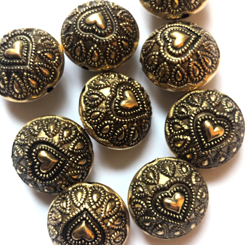 14MM Antique Ham.Gold Heart Bead (36 pieces)