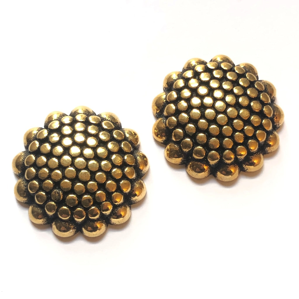 30MM Antique Ham.Gold Beaded Cab (6 pieces)