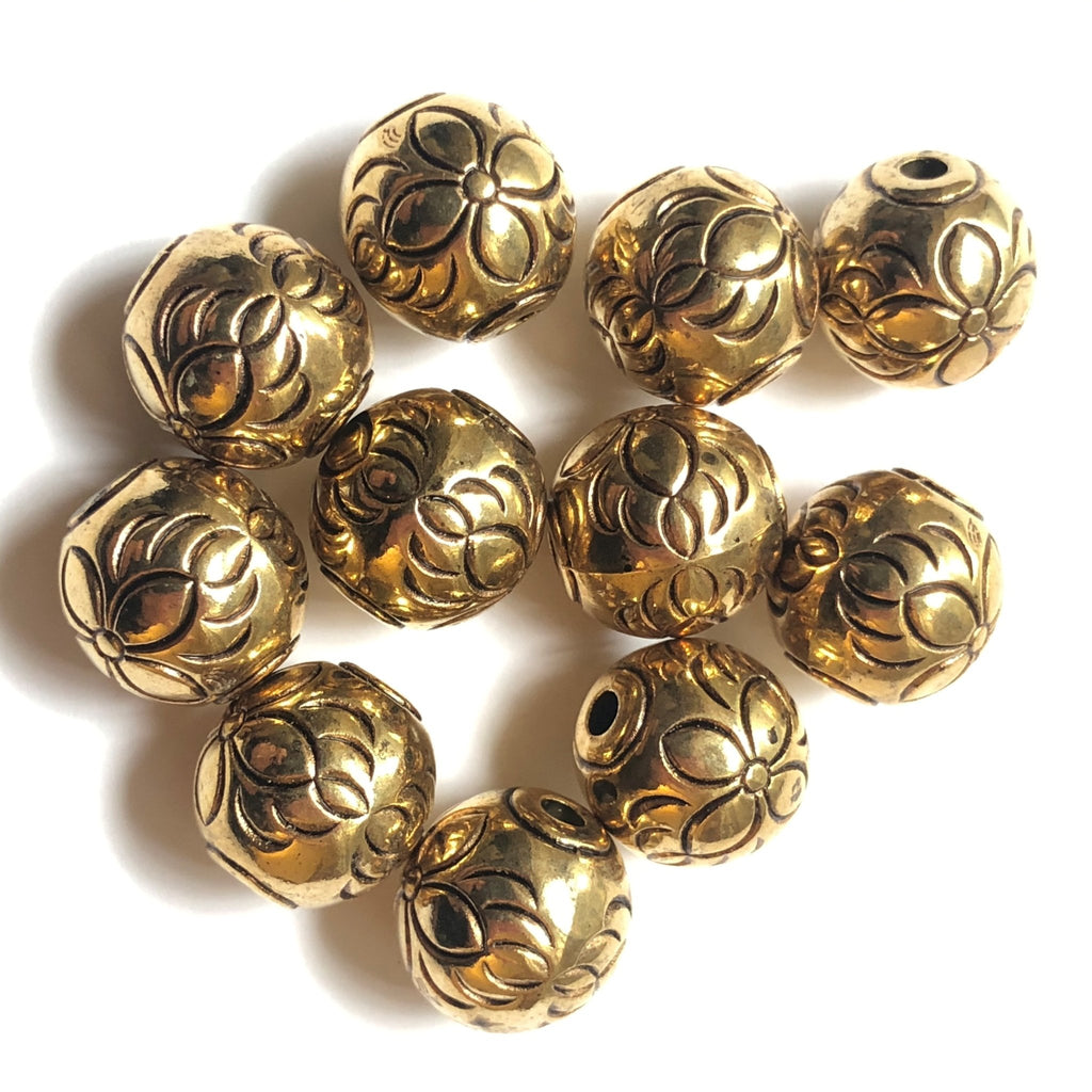 10MM Antique Ham.Gold Floral Bead Large 2MM Hole (72 pieces)