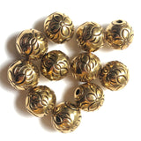 12MM Antique Ham.Gold Floral Bead Large 2MM Hole (36 pieces)