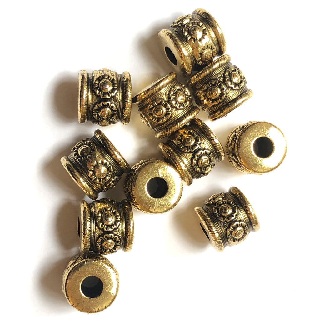 13MM Antique Ham.Gold Large 4.6MM Hole Barrel Bead (36 pieces)