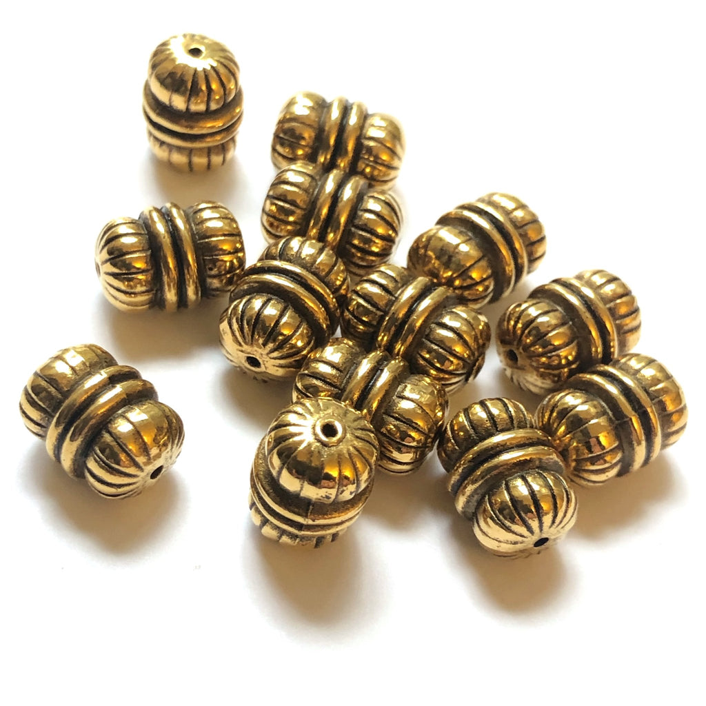 12X9MM Antique Ham.Gold Fluted Bead (72 pieces)