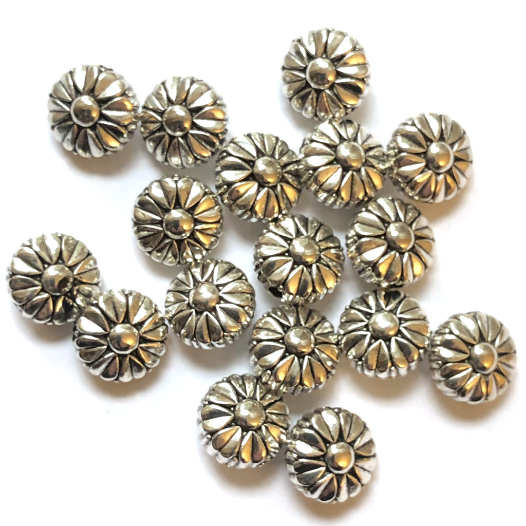 10MM Antique Silver Disc Flower Bead (72 pieces)