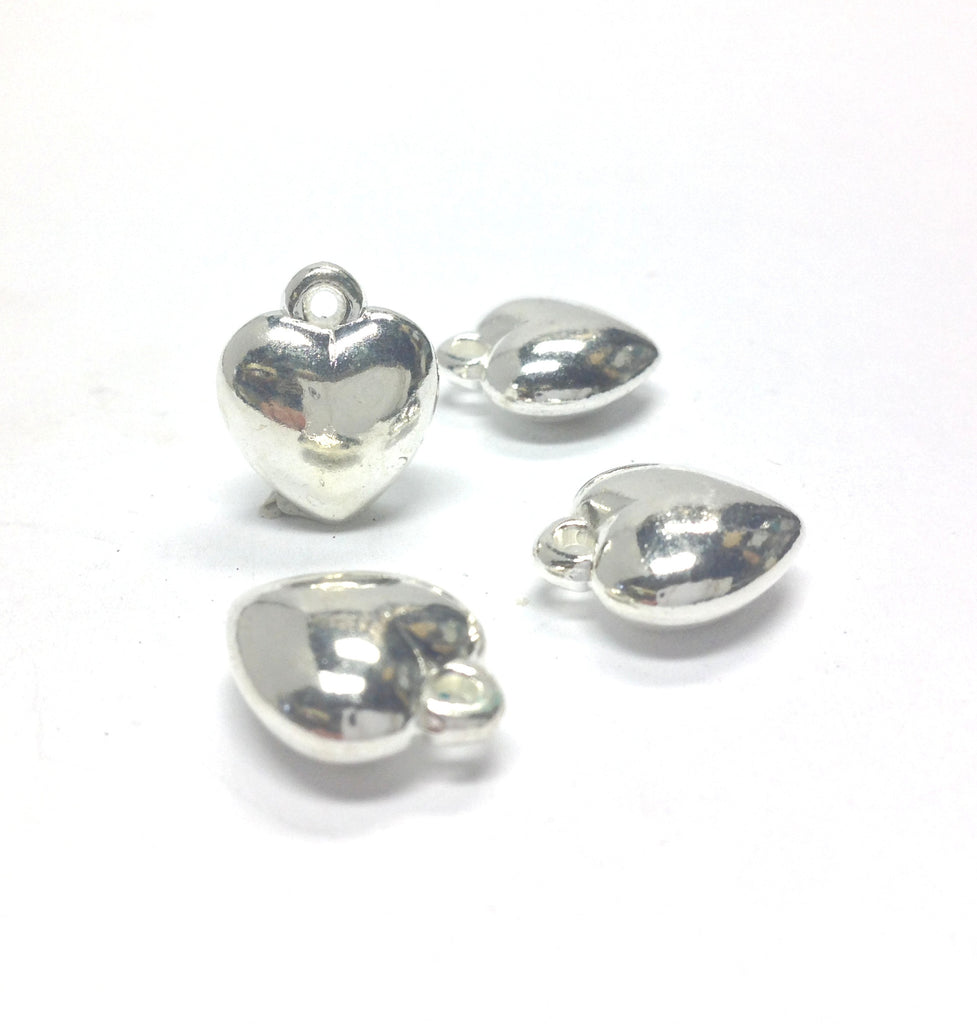 11MM Silver Puffed Heart Drop w/Loop (72 pieces)